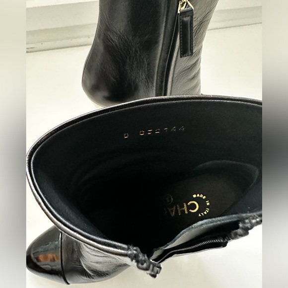 CHANEL CC Karl Lagerfeld Black Captoe Patent Ankle Heel Booties Boots 38 - Picture 7 of 10